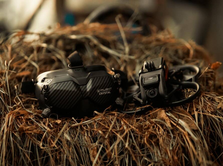 drone antenna goggle lying on straw